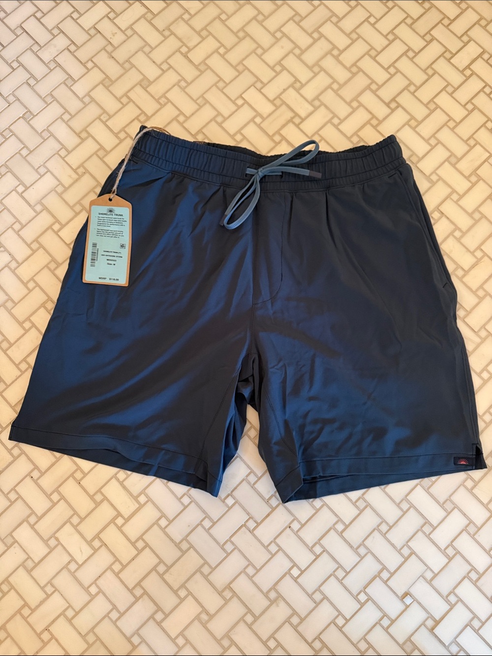 Faherty Navy Blue Drawstring Performance Shorts